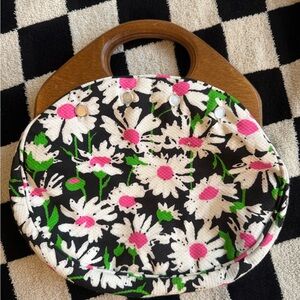 Floral Women's Tote with Wooden Handle vintage USA 60/70s bag